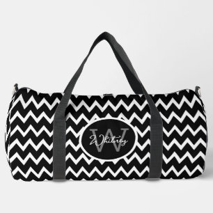 Black And White Chevron Pattern Monogrammed Large Duffle Bag