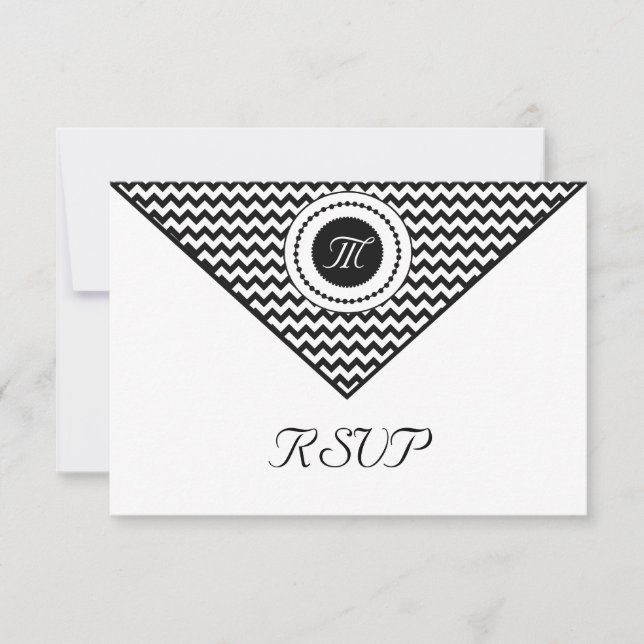 Black and White Chevron RSVP Card (Front)