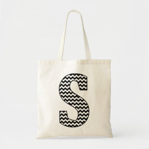Black and White Chevron "S" Monogram Tote Bag