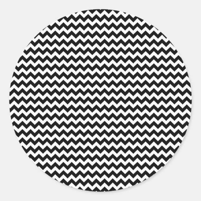 Black and White Chevron Stripe Classic Round Sticker (Front)