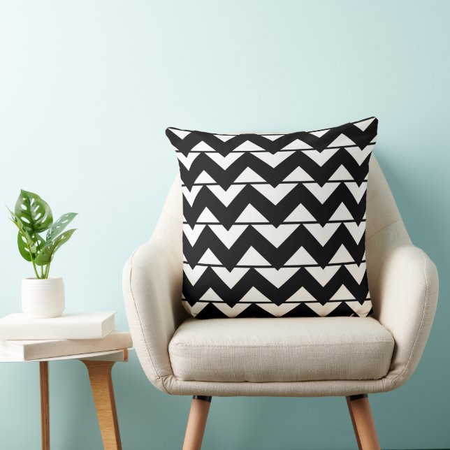 Black and White Chevron Stripe   Cushion (Chair)