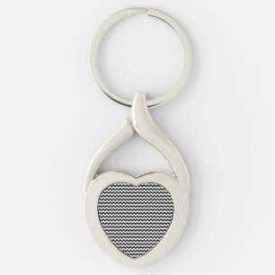 Black and White Chevron Stripe Key Ring
