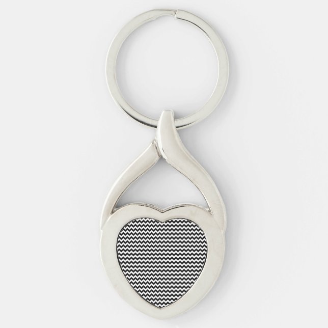 Black and White Chevron Stripe Key Ring (Front)