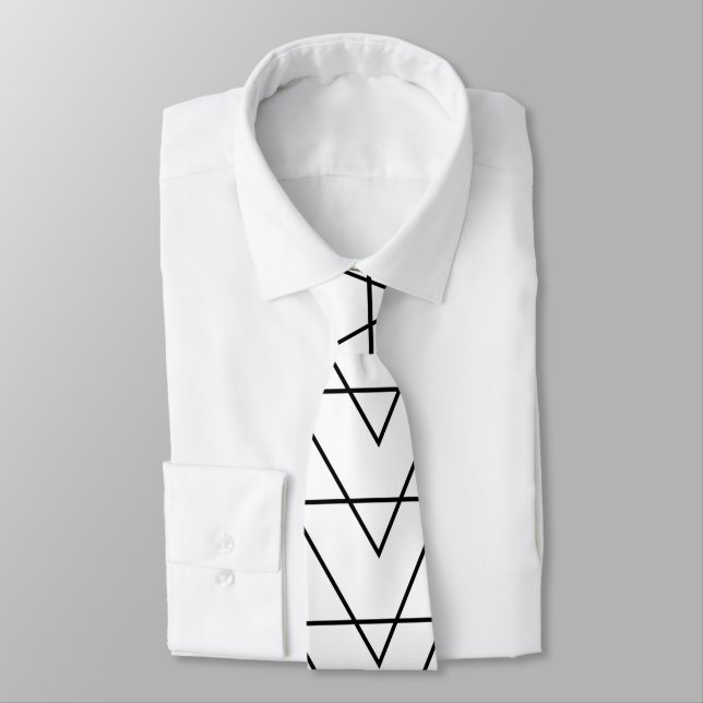 Black and White Chevron Stripe Pattern Tie (Tied)