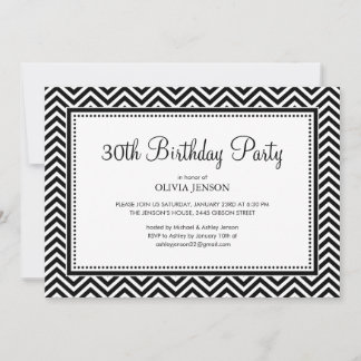 Black and White Chevron Stripes Party Invitations