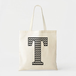 Black and White Chevron "T" Tote Bag