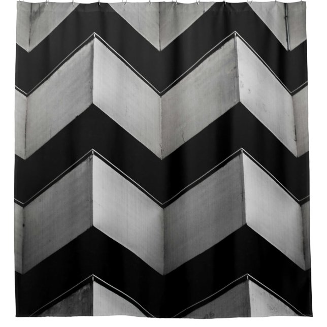 BLACK AND WHITE CHEVRON WALLPAPER SHOWER CURTAIN (Front)