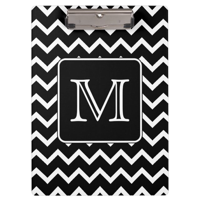 Black and White Chevron with Custom Monogram. Clipboard (Front)