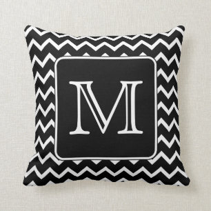 Black and White Chevron with Custom Monogram. Cushion