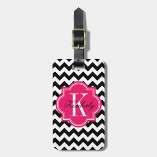 Black and White Chevron with Hot Pink Monogram Luggage Tag