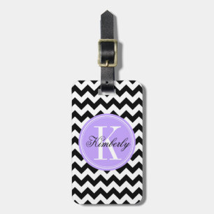 Black and White Chevron with Lilac Monogram Luggage Tag