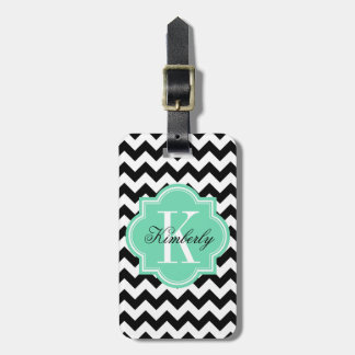 Black and White Chevron with Mint Monogram Luggage Tag