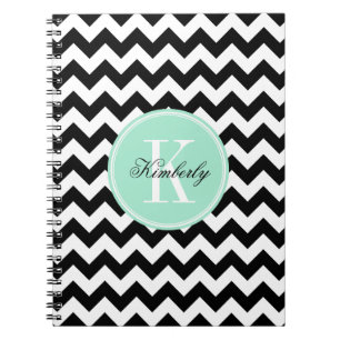 Black and White Chevron with Mint Monogram Notebook