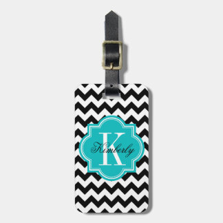 Black and White Chevron with Teal Monogram Luggage Tag