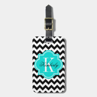 Black and White Chevron with Turquoiose Monogram Luggage Tag