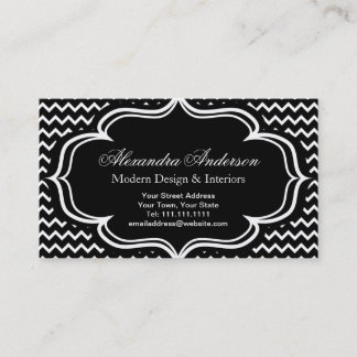 Black and White Chevron Zig Zag Elegant Monogram A Business Card