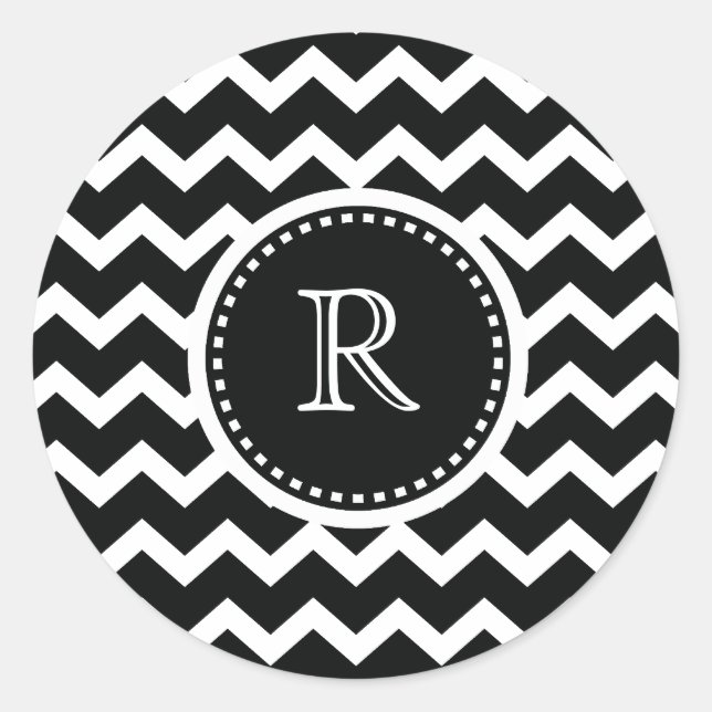Black and White Chevron Zig Zag Retro Elegance Classic Round Sticker (Front)