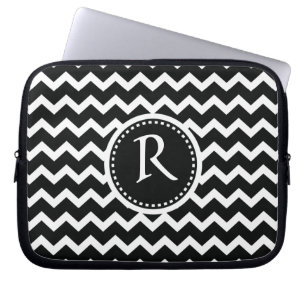 Black and White Chevron Zig Zag Retro Elegance Laptop Sleeve