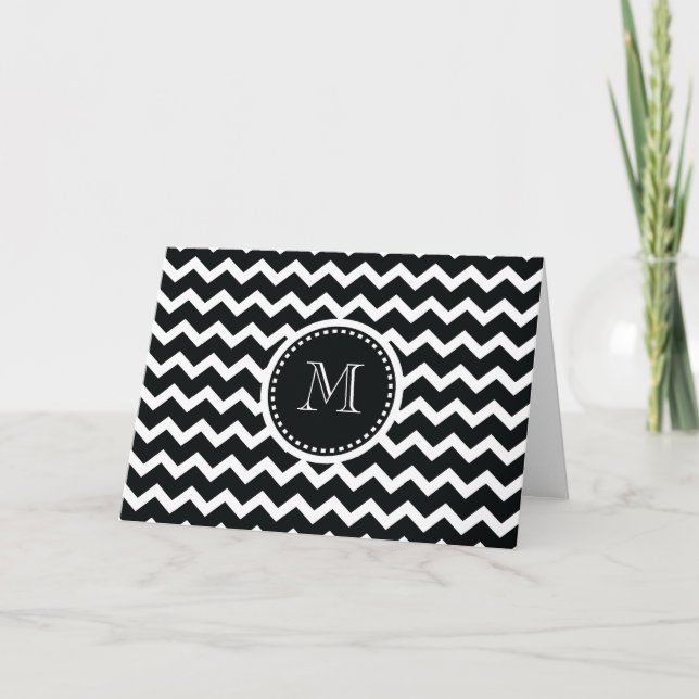 Black and White Chevron Zig Zag Retro Elegance Note Card (Front)