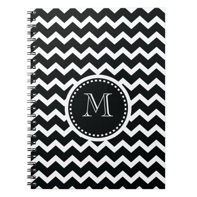 Black and White Chevron Zig Zag Retro Elegance Spiral Notebook (Front)
