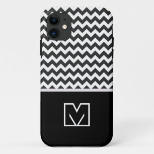 Black and White Chevron Zigzag. Custom Monogram iPhone 11 Case