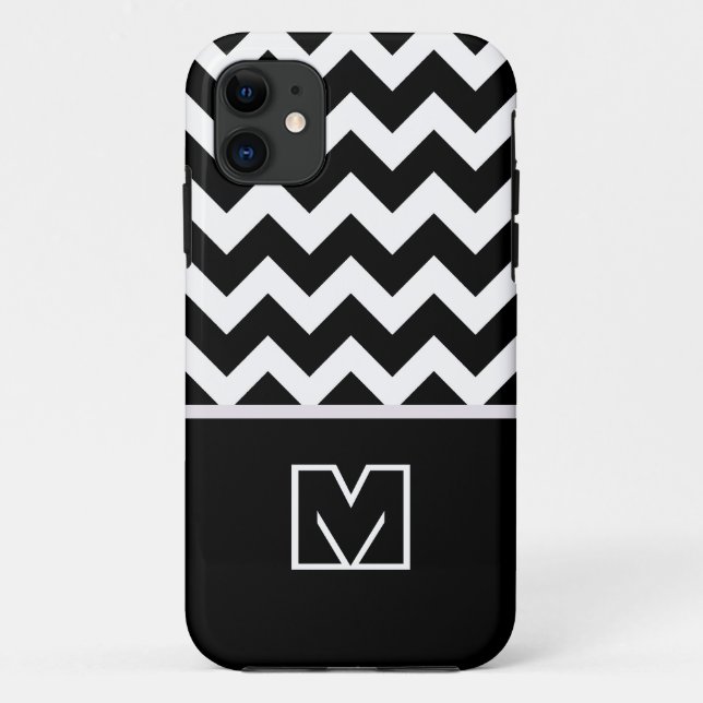 Black and White Chevron Zigzag. Custom Monogram Case-Mate iPhone Case (Back)