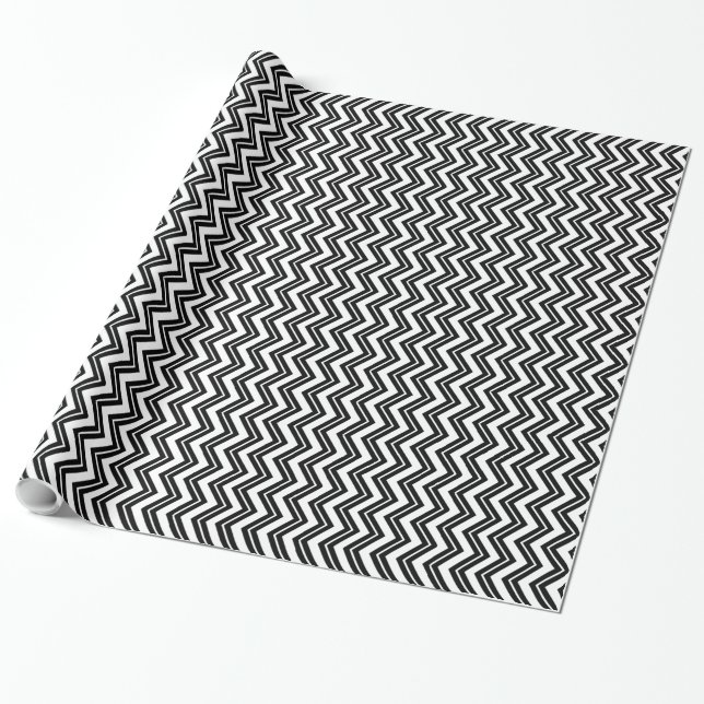 Black And White Chevron Zigzag Pattern Wrapping Paper (Unrolled)
