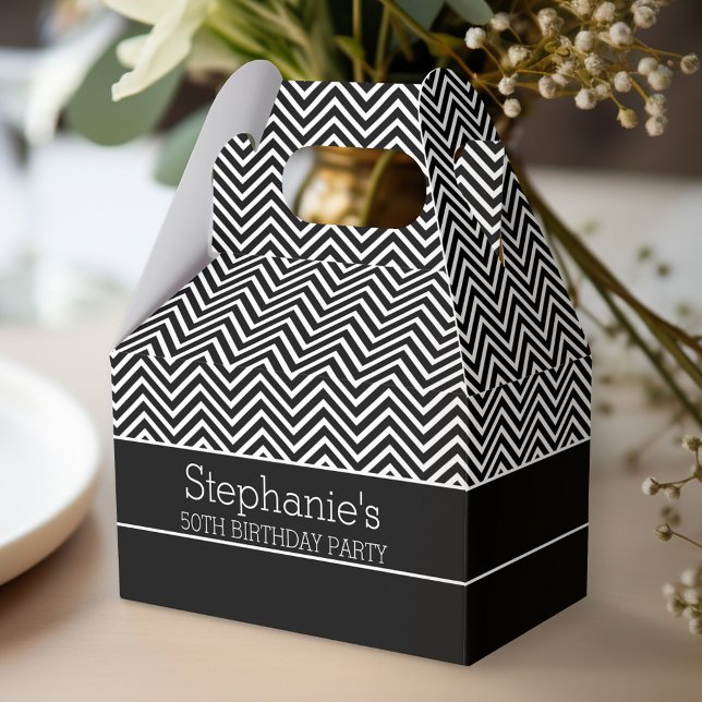 Black and White Chevrons Birthday Party Favour Box (Personalized favor box - birthday party - black and white)