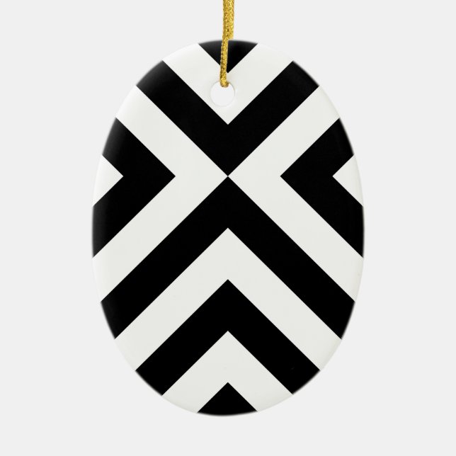 Black and White Chevrons Ceramic Tree Decoration (Front)