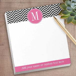 Black and White Chevrons Custom Pink Monogram Notepad