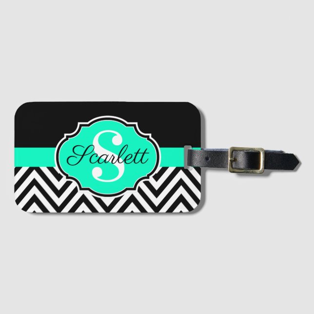Black and White Chevrons Luggage Tag (Front Horizontal)