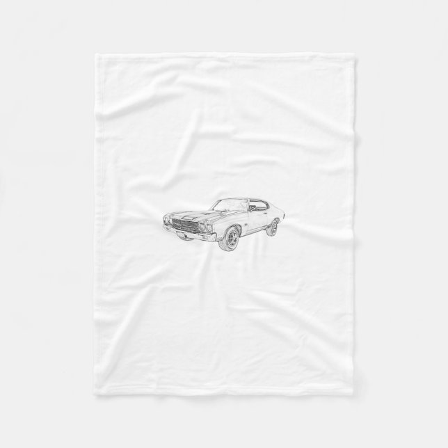 Black and White Chevy Chevelle Muscle Car Drawing Fleece Blanket (Front)