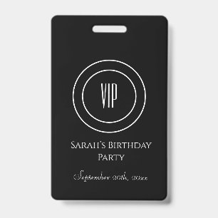 Black and White Chic Birthday Party VIP Access ID Badge