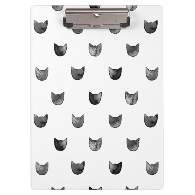 Black and White Chic Cute Cat Pattern Clipboard (Front)