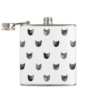 Black and White Chic Cute Cat Pattern Hip Flask