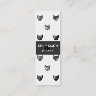 Black and White Chic Cute Cat Pattern Mini Business Card