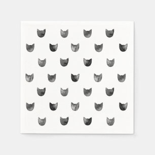 Black and White Chic Cute Cat Pattern Napkin