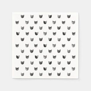 Black and White Chic Cute Cat Pattern Napkin