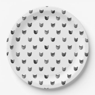 Black and White Chic Cute Cat Pattern Paper Plate