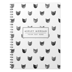 Black and White Chic Cute Cat Pattern Spiral Notebook