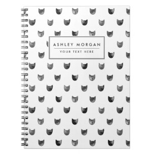 Black and White Chic Cute Cat Pattern Spiral Notebook