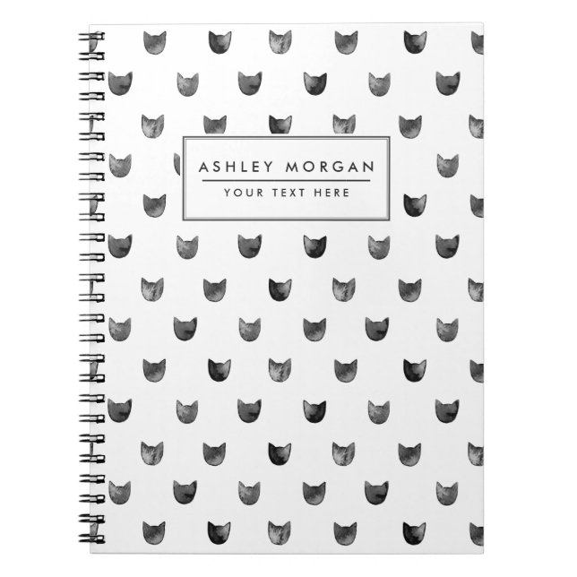 Black and White Chic Cute Cat Pattern Spiral Notebook (Front)