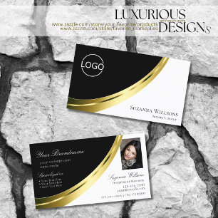 Black and White Chic Gold Decor with Logo & Photo Business Card