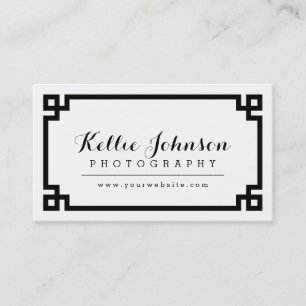 Black and White Chic Greek Key Border Business Card
