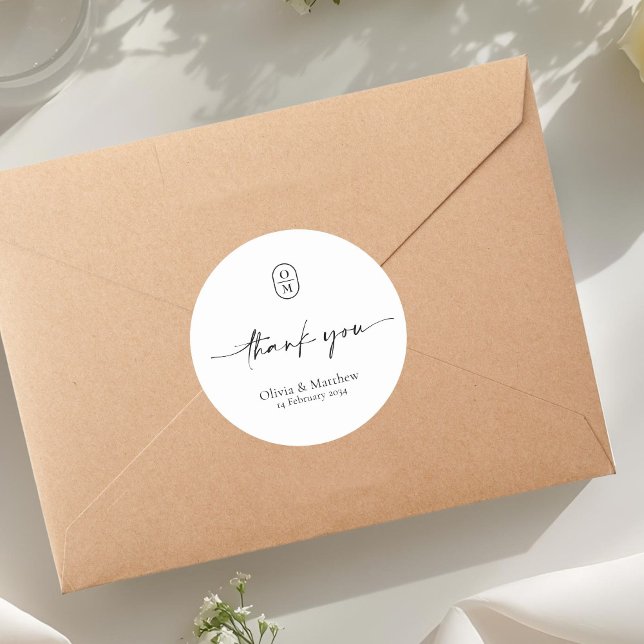 Black and White | Chic & Modern Wedding Monogram  Classic Round Sticker (Creator Uploaded)