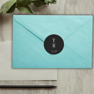 Black and White Chic Monogrammed Wedding Favour Classic Round Sticker