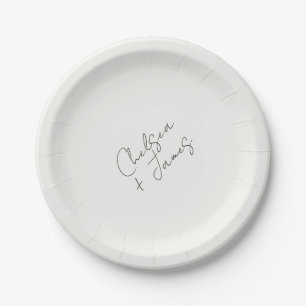 Black and White   Chic Script Minimalist Wedding  Paper Plate