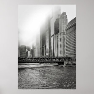Black and White Chicago City View Photo Print