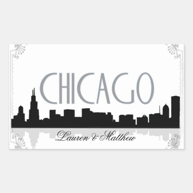 Black and white Chicago skyline Rectangular Sticker (Front)