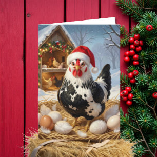 Black and White Chicken and Christmas Pun Funny Card